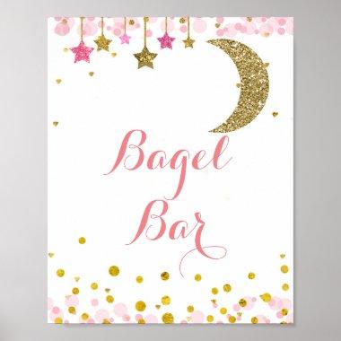 Glitter gold pink moon watercolor Bagel Bar Sign