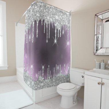 Glitter Gray Grey Spark Drips Pink Elegant Shower Curtain