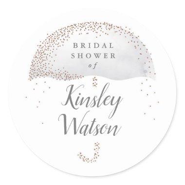 Glitter grey watercolor umbrella bridal shower classic round sticker