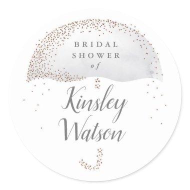 Glitter grey watercolor umbrella  classic round sticker