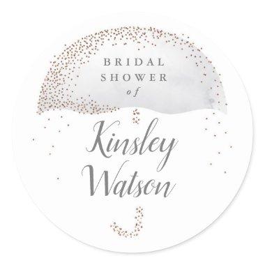 Glitter grey watercolor umbrella bridal shower classic round sticker