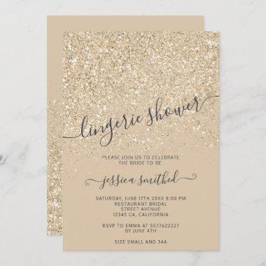 glitter light gold ivory lingerie bridal shower Invitations