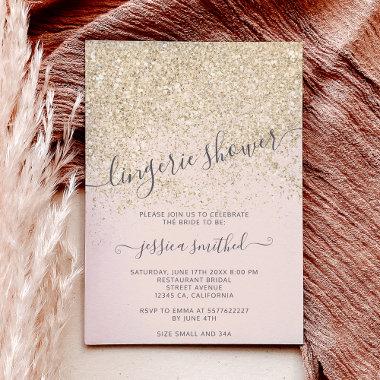 glitter light gold pink lingerie bridal shower Invitations