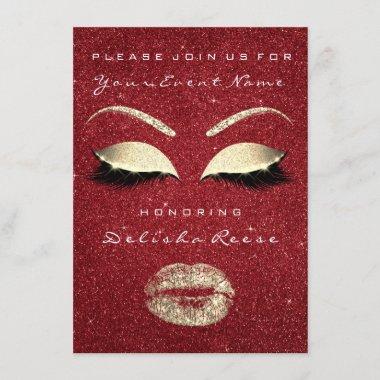 Glitter Lips Glitter Bridal Shower Red Gold Makeup Invitations