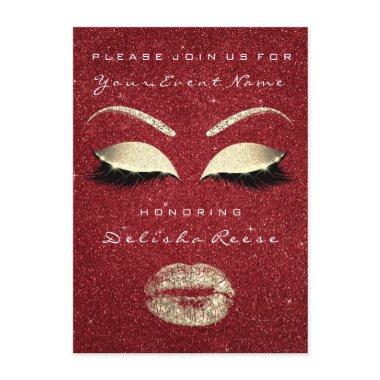 Glitter Lips Glitter Bridal Shower Red Gold Makeup Invitations