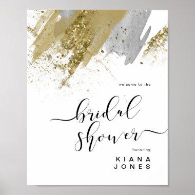 Glitter & Paint Strokes Bridal Shower Gold ID626 Poster