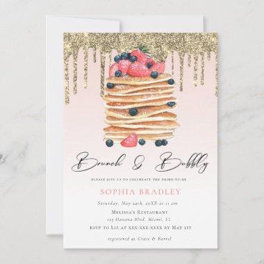 Glitter Pancakes Pink Bridal Brunch Invitations