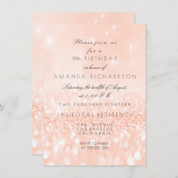 Glitter Pastel Coral Peach Girly Bridal Birthday Invitations