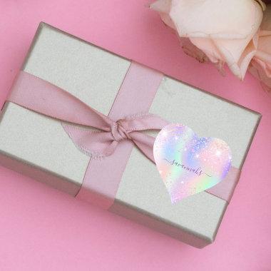 Glitter pink iridescent rose gold rainbow birthday heart sticker
