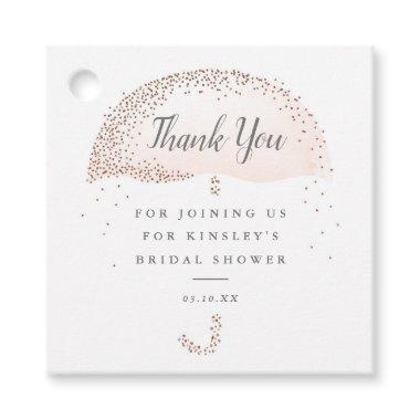 Glitter pink umbrella bridal shower thank you favor tags