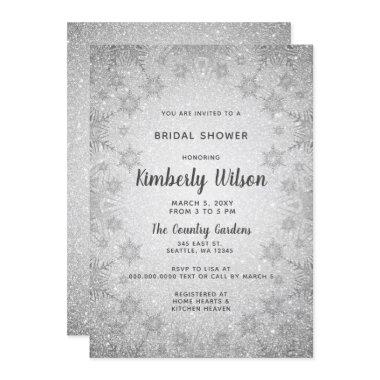 Glitter Snowflakes winter Bridal Shower Invitations