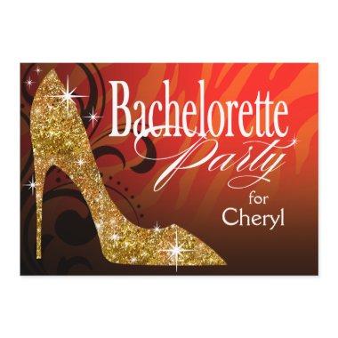 Glitter Stiletto Zebra Bachelorette Party orange Invitations