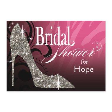 Glitter Stiletto Zebra Bridal Shower pink silver Invitations