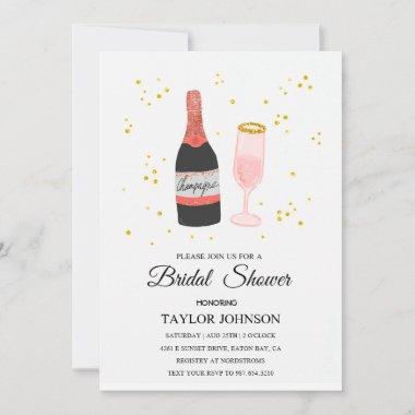 Glitter vino champagne - bridal shower Invitations