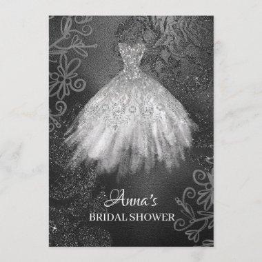*~* Glitter White Bridal Dress Bridal Gown Shower Invitations