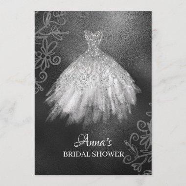 *~* Glitter White Bridal Gown Bridal Dress Shower Invitations