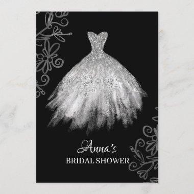 *~* Glitter White Bridal Gown Dress Bridal Shower Invitations