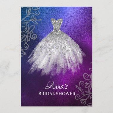 *~* Glitter White Bridal Shower Gown Bridal Dress Invitations