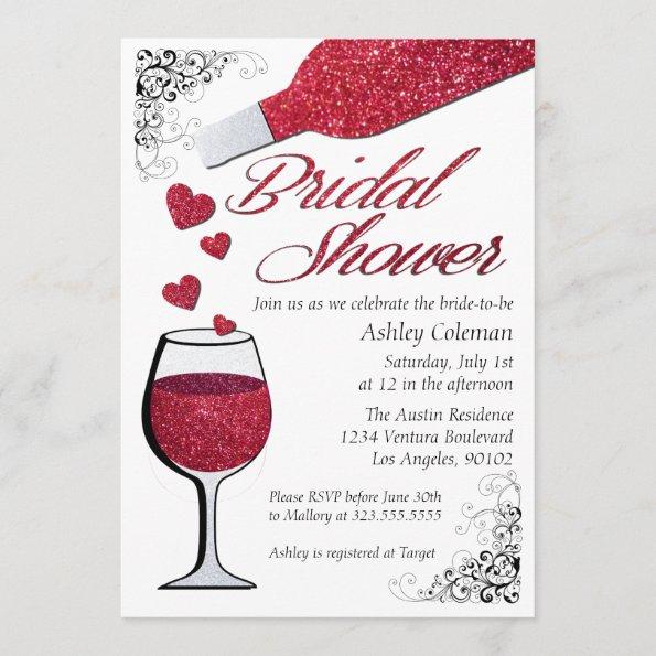 Glitter Wine Bridal Shower Invitations