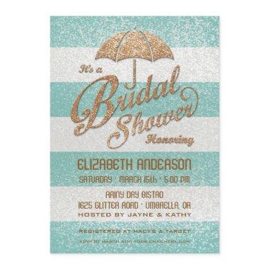 Glittering Teal Bold Stripes  Invite