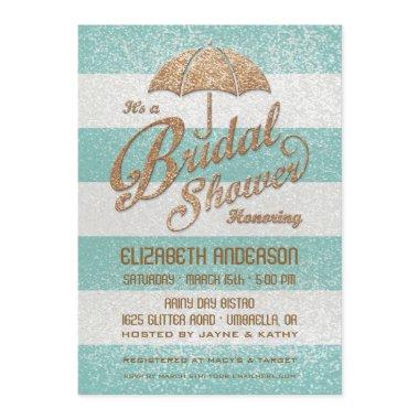 Glittering Teal Bold Stripes Bridal Shower Invite