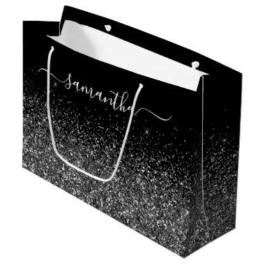 Glittery Black Elegant Signature Swash Name Large Gift Bag