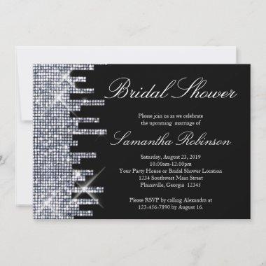 Glittery Black/Silver Glamour Bridal Shower Invitations
