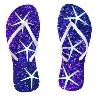 Glittery Blue Ombre Sparkle Starfish Patterns Cute Flip Flops