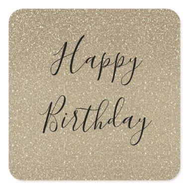 Glittery Gold Black Golden Happy Birthday Classic Square Sticker