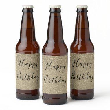 Glittery Gold Black Golden Happy Birthday Sparkly Beer Bottle Label