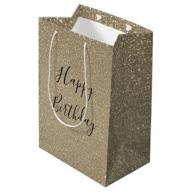 Glittery Gold Black Golden Happy Birthday Sparkly Medium Gift Bag