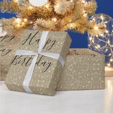 Glittery Gold Black Golden Happy Birthday Sparkly Wrapping Paper