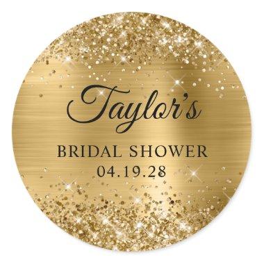 Glittery Gold Foil Bridal Shower Classic Round Sticker