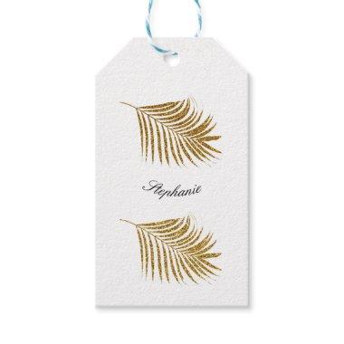 Glittery Gold Leaf Custom Name Birthday Holiday Gift Tags