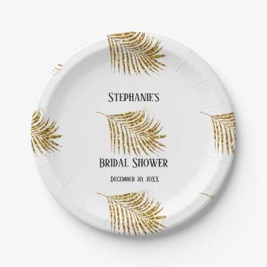 Glittery Gold Palm Tree Leaf  Wedding Paper Plates