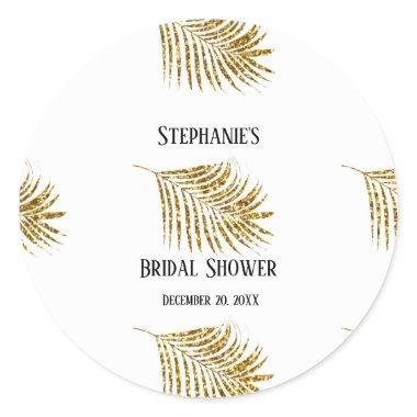 Glittery Gold Palm Tree Leaf Wedding  Classic Round Sticker