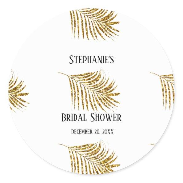 Glittery Gold Palm Tree Leaf Wedding  Classic Round Sticker