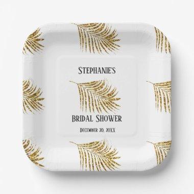 Glittery Gold Palm Tree Leaf Wedding  Paper Plates