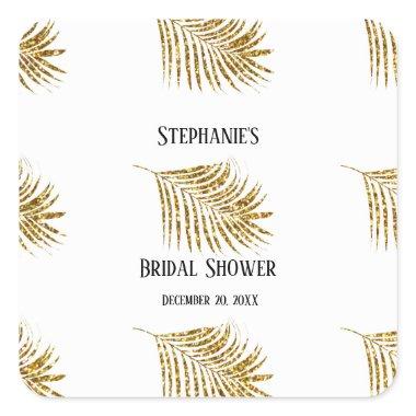 Glittery Gold Palm Tree Leaf Wedding  Square Sticker