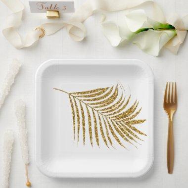 Glittery Gold Palms Baby Shower Weddings Tropical Paper Plates