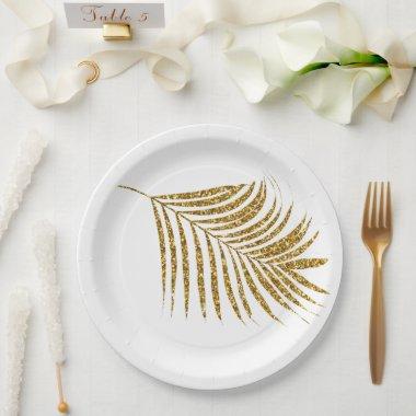 Glittery Gold Palms Baby Shower Weddings Tropical Paper Plates