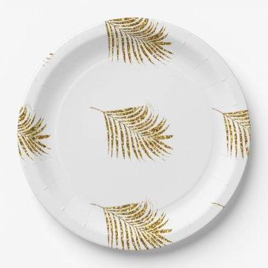 Glittery Gold Palms Tropical Baby Shower Weddings Paper Plates