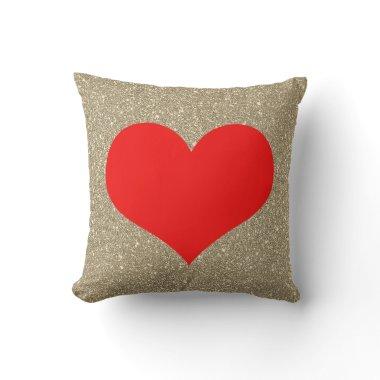 Glittery Gold Red Heart Cute Valentine's Day Gift Throw Pillow