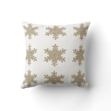 Glittery Gold Snowflake Pattern White Cute Stylish Outdoor Pillow
