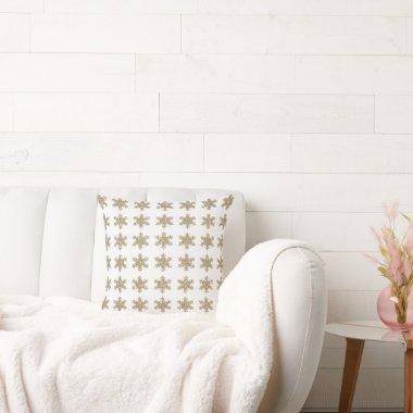 Glittery Gold Snowflake Pattern White Cute Trendy Throw Pillow