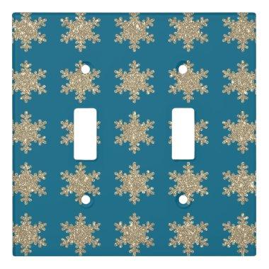 Glittery Gold Snowflake Patterns Rustic Ocean Blue Light Switch Cover