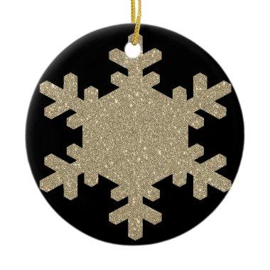 Glittery Gold Snowflakes Pattern Black Cute Gift Ceramic Ornament