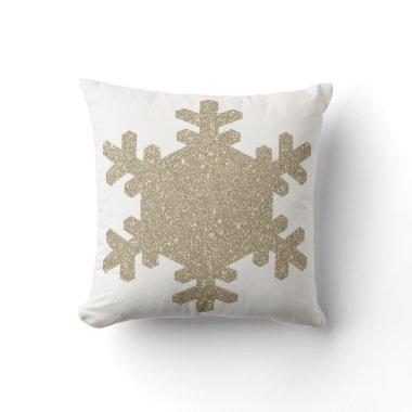 Glittery Gold Snowflakes Pattern White Cute Gift Outdoor Pillow