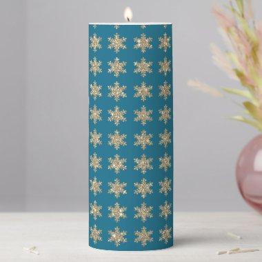 Glittery Gold Snowflakes Weddings Anniversary Cute Pillar Candle