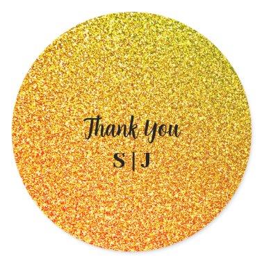 Glittery Gold Sparkle Wedding Monograms Thank You Classic Round Sticker